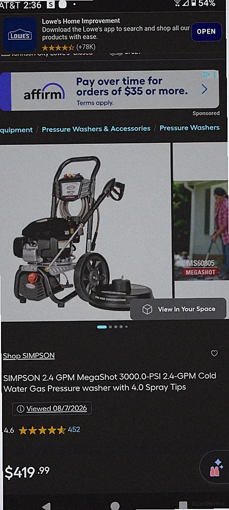 SIMPSON MegaShot MS60805 3000 PSI 2.4 GPM Gas Pressure Washer, Wheel-Mounted
