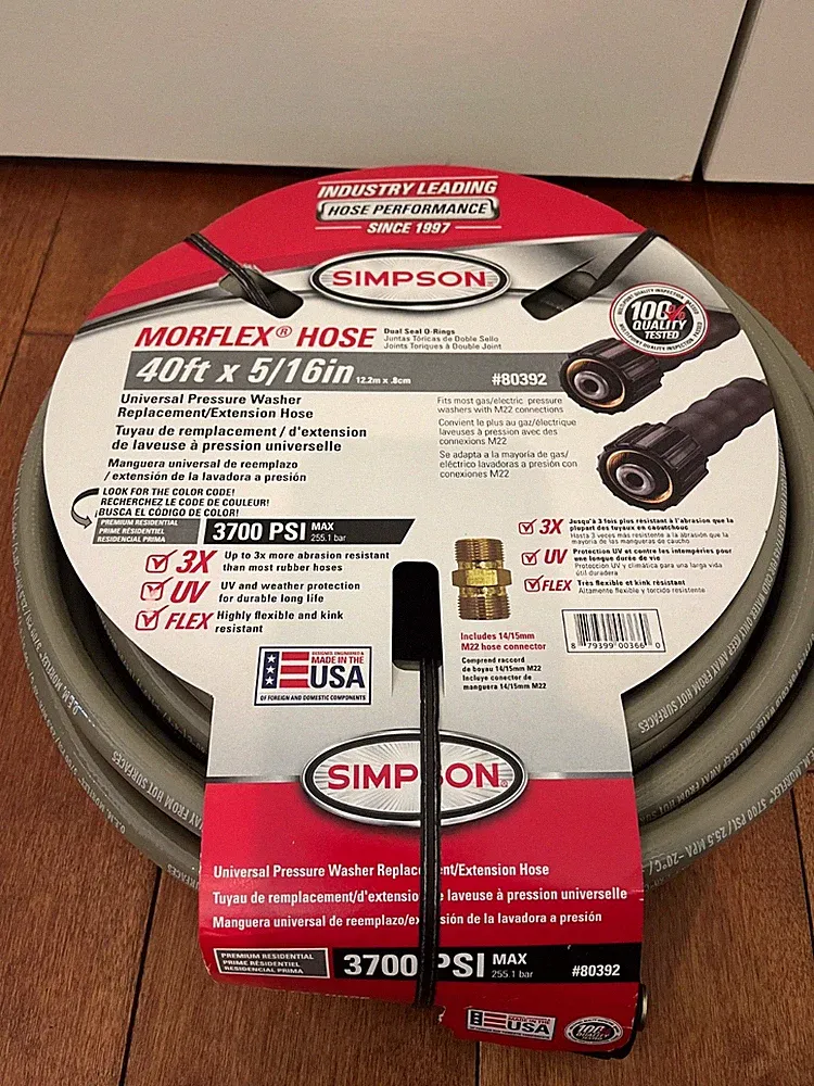 Simpson Morflex 5/16 In. X 40 Ft. 3700 psi Pressure washer Hose M22 Connection