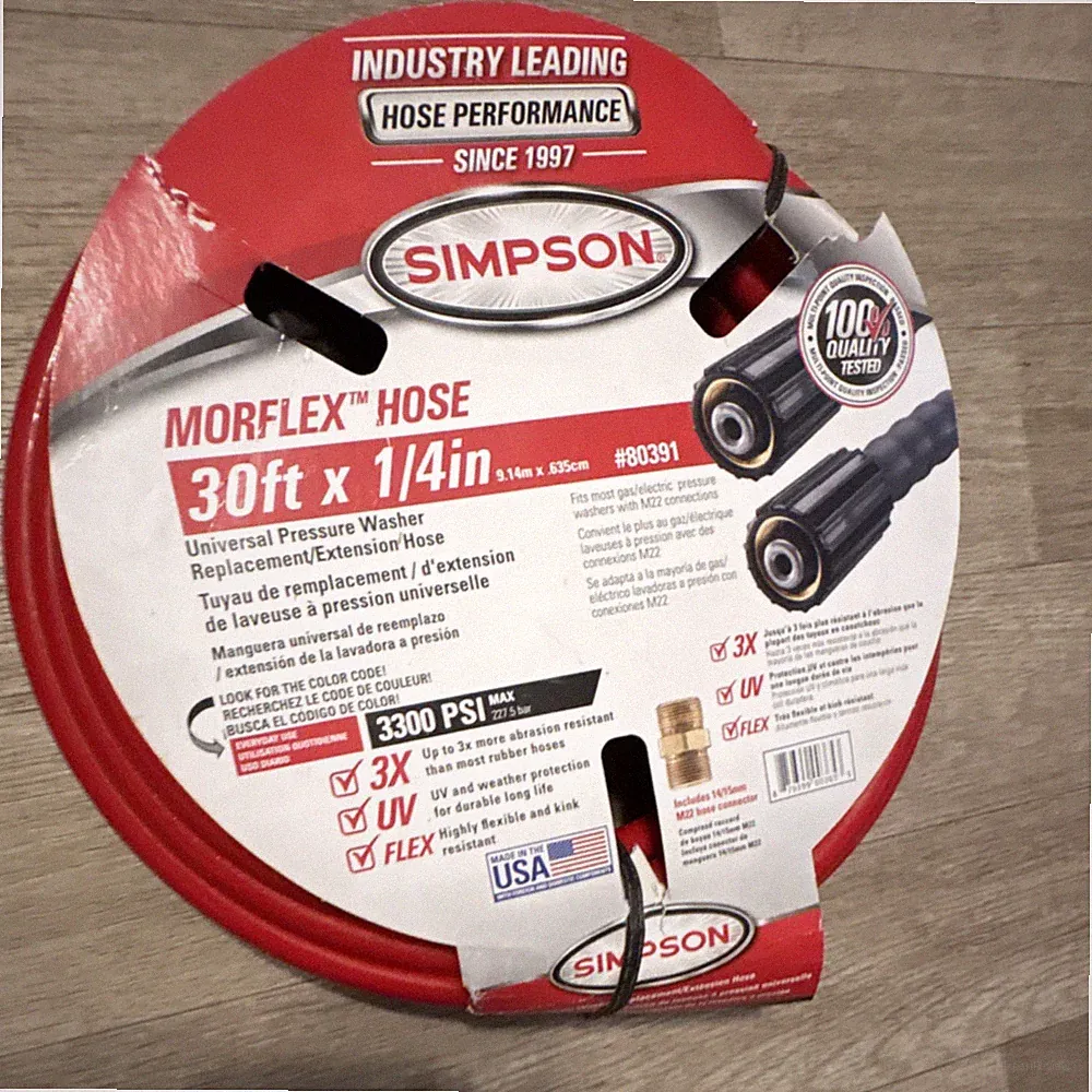 Simpson MorFlex Pressure Washer Hose 30ft x 1/4in 0.25in MPN 80391