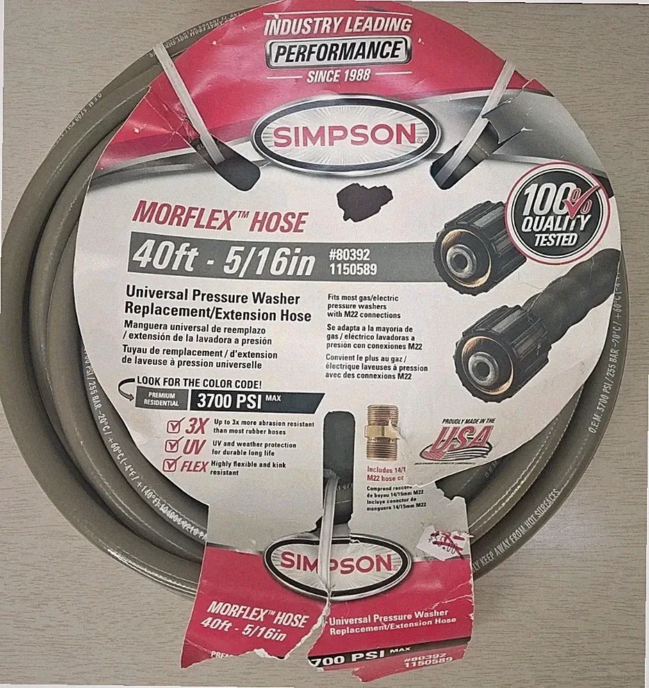 Simpson MorFlex Pressure Washer Hose 40ft 5/16 3700 PSI Universal M22 80392 NWT