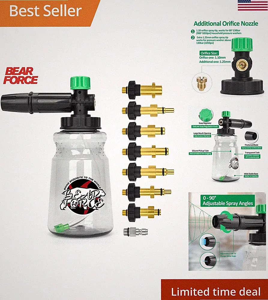 Snow Foam Cannon Lance Pressure Washer Soap Sprayer Adjustable Nozzle Adapters