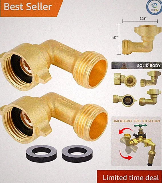 Solid Brass 90 Degree Garden Hose Elbow Connector - 2Pcs + 4 Pressure Washers