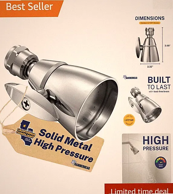 Solid Metal 2-Inch High Pressure Chrome Shower Head - 1.75 GPM Adjustable Spray