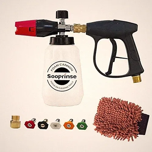 Sooprinse Foam Cannon Kit with Pressure Washer Short Gun, 1 L Snow Black+Red
