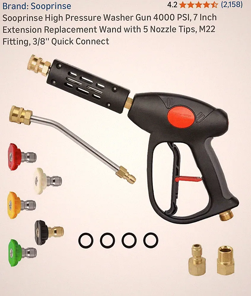 Sooprinse High Pressure Washer Gun 4000 PSI, 7 Inch Extension Replacement Wand