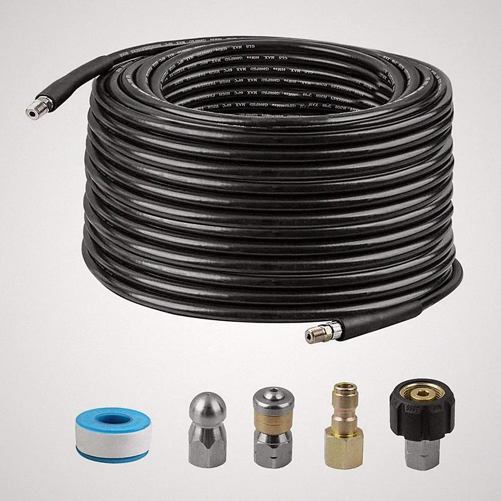 Sooprinse Sewer Jetter Kit for Pressure Washer, 100 FT Hose, 1/4 Inch NPT, Bu...