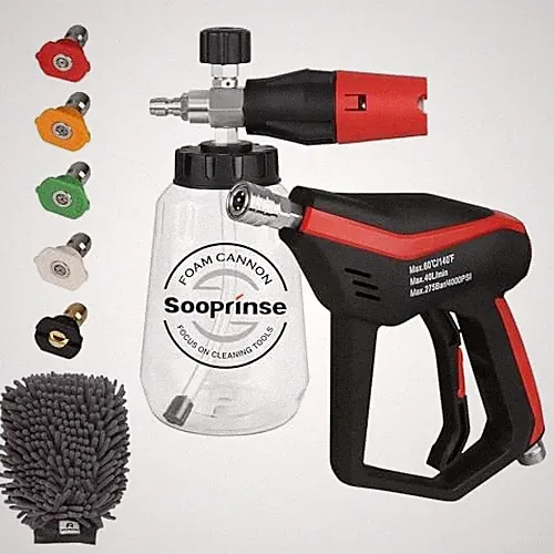 Sooprinse Short Pressure Washer Gun with Foam Cannon, Foam Cannon for Black Red