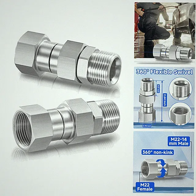 Stainless Steel M22 14mm Pressure Washer Swivel Fitting - Kink-Free Ease