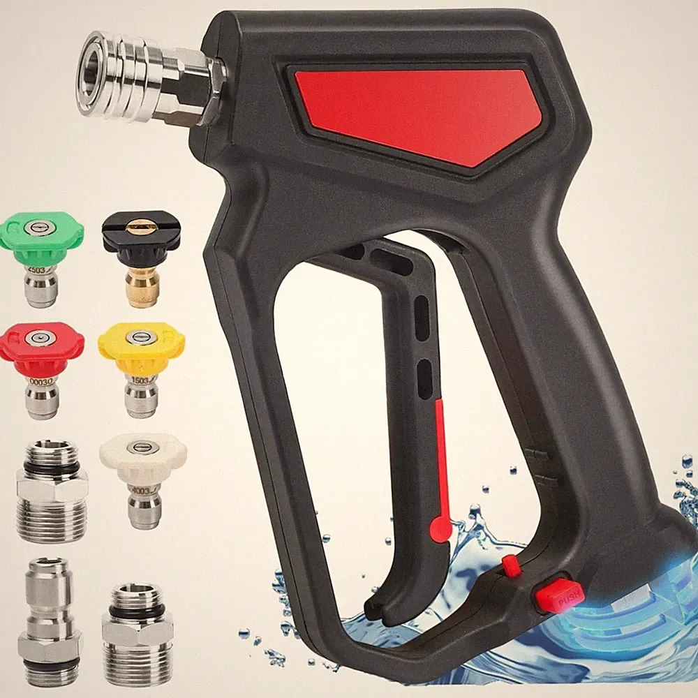Stainless Steel Pressure Washer Gun - Swivel Design & 5 Interchangeable Nozzles