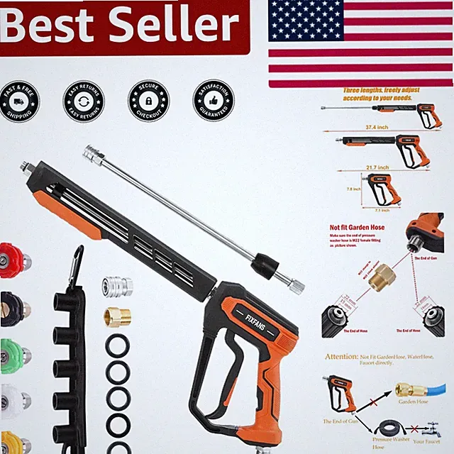 Stainless Steel Pressure Washer Gun with Versatile Nozzles and Wand Extension