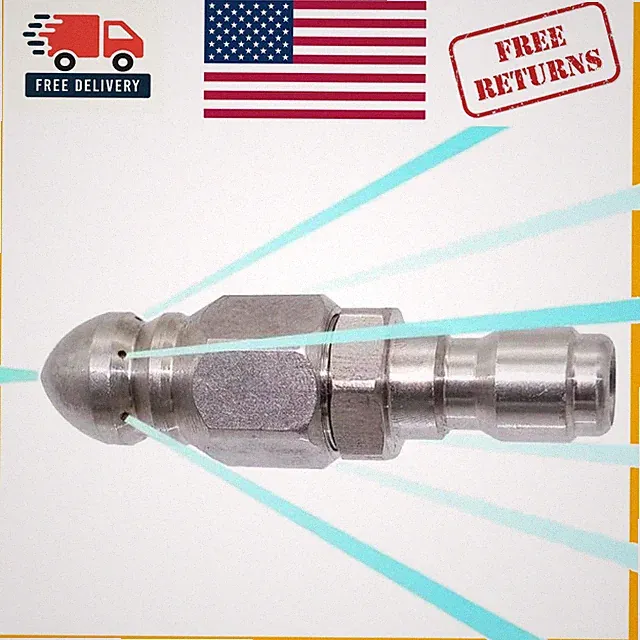 Stainless Steel Pressure Washer Sewer Jetter Nozzle - 5000 PSI Compact Design