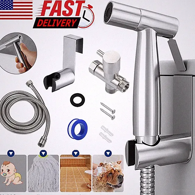 Stainless Steel Toilet Shattaf Adapter Hose Bidet Spray Handheld Shower Head US
