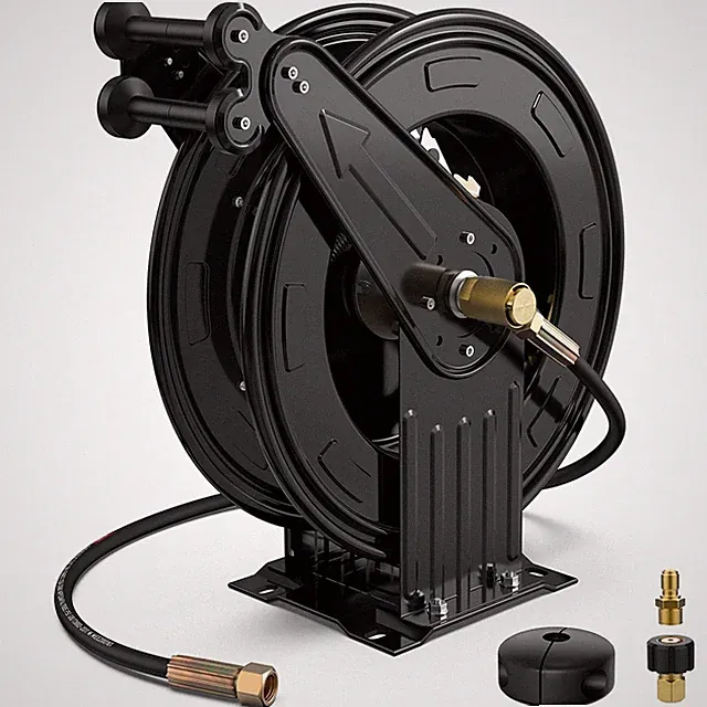 Steel Dual Arm Auto-Retract Hose Reel, 3/8" x 50 ft. Rubber Hose, 4000 PSI