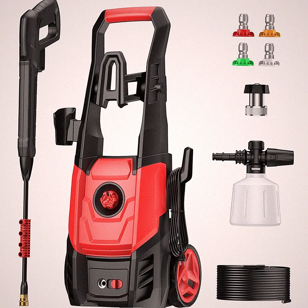 STEELITE ELECTRIC PRESSURE WASHER 2.5 GPM 4 NOZZLES FOAM CANNON AZ6041VC - RED