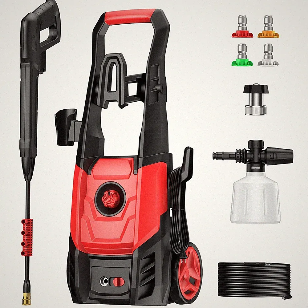 STEELITE ELECTRIC PRESSURE WASHER 2.5 GPM 4 NOZZLES FOAM CANNON AZ6041VC - RED