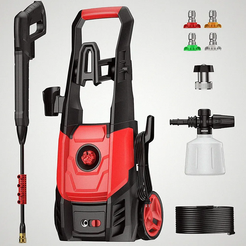 STEELITE ELECTRIC PRESSURE WASHER 2.5 GPM 4 NOZZLES FOAM CANNON AZ6041VC - RED