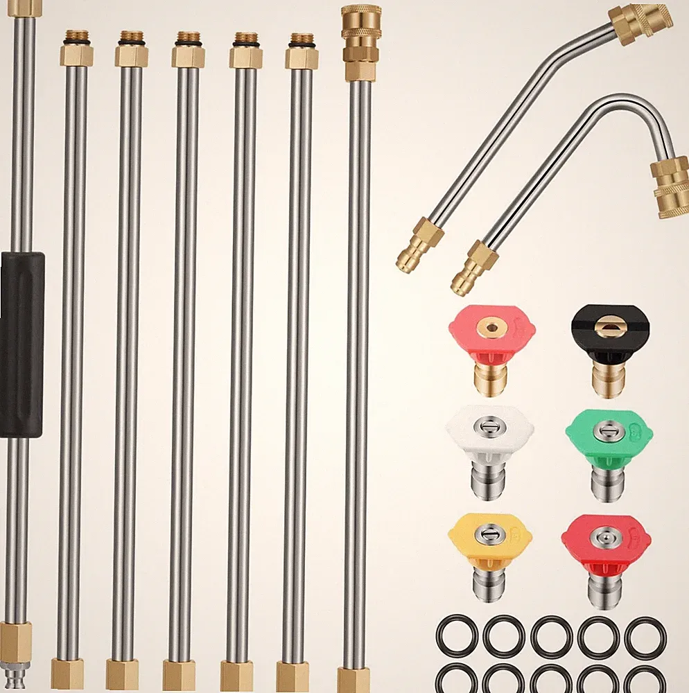 Sun Joe 7-Piece Pressure Washer Accessory Set - 10Ft Replacement Lance, Curved R