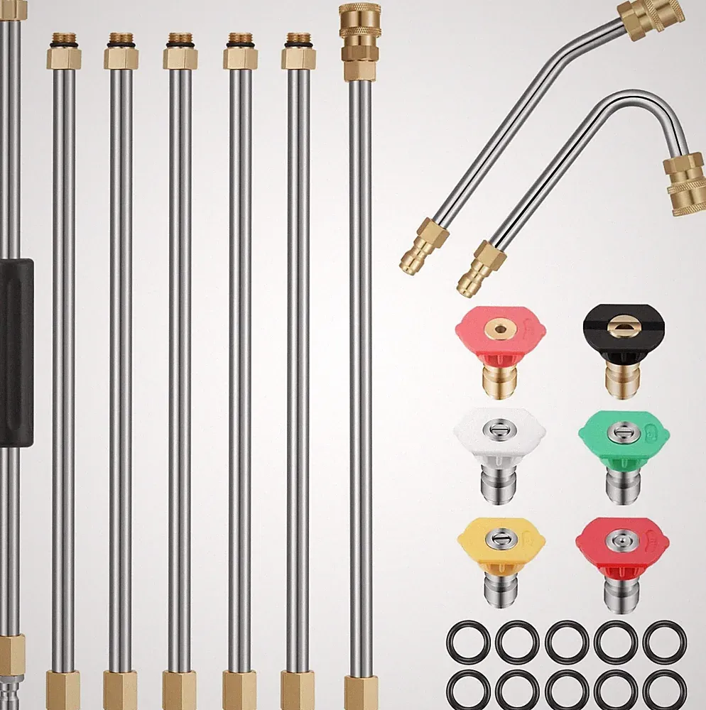 Sun Joe 7-Piece Pressure Washer Accessory Set - 10Ft Replacement Lance, Curved R