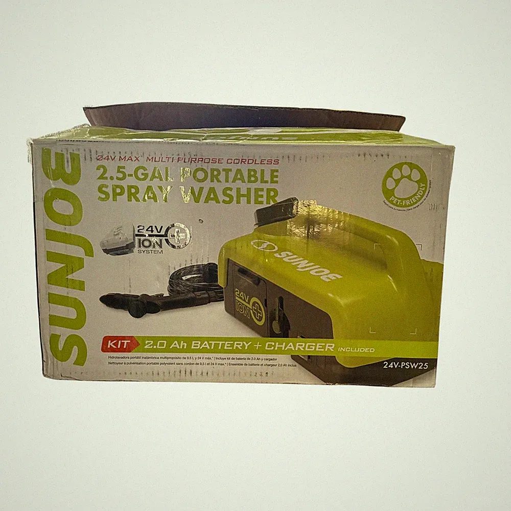 Sun Joe Portable Spray Washer 24V-PSW25 2.5-Gal Cordless Kit Green 2.0Ah Battery