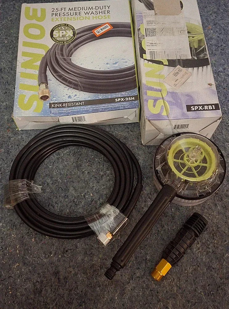 Sun Joe Rotary Wash Brush w/ Sun Joe 25' Pressure Washer Extension Hose SPX-25H