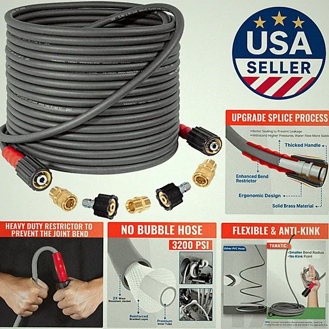 Super Flexible 50FT Pressure Washer Hose for Gas & Electric Washers - Kink Free