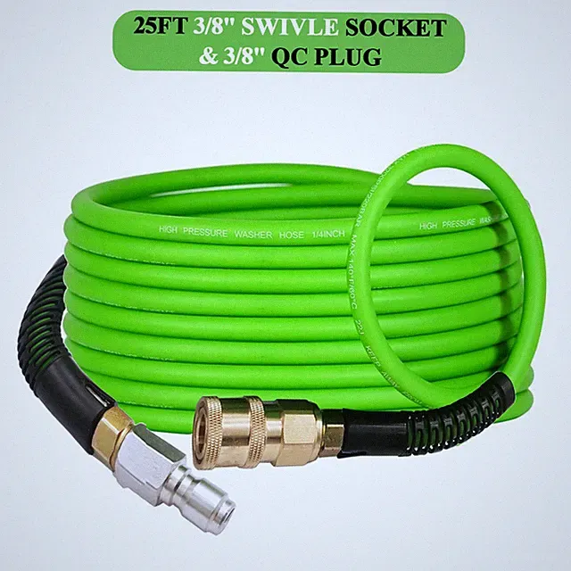 Super Flexible High Pressure Washer Hose 1/4", 3/8 Inch Swivle Quick Connect 25'