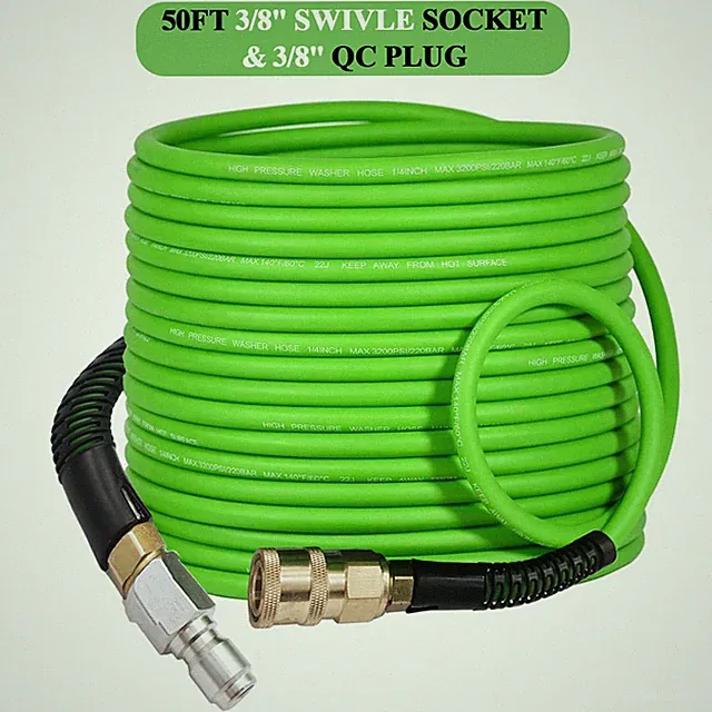 Super Flexible High Pressure Washer Hose 1/4", 3/8 Inch Swivle Quick Connect 50'