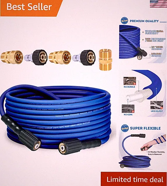 Super Flexible Pressure Washer Hose 30ft, 3400 PSI Kink Resistant Power Washe...