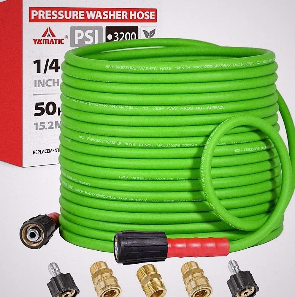 Super Flexible Pressure Washer Hose 50FT 3200 PSI M22 Female & 3/8 Quick Connect