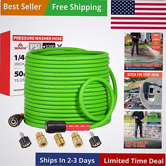 Super Flexible Pressure Washer Hose 50FT for Power Washer Replacement, Kink R...