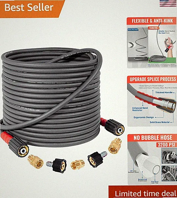 Super Flexible Pressure Washer Hose 50FT Grey
