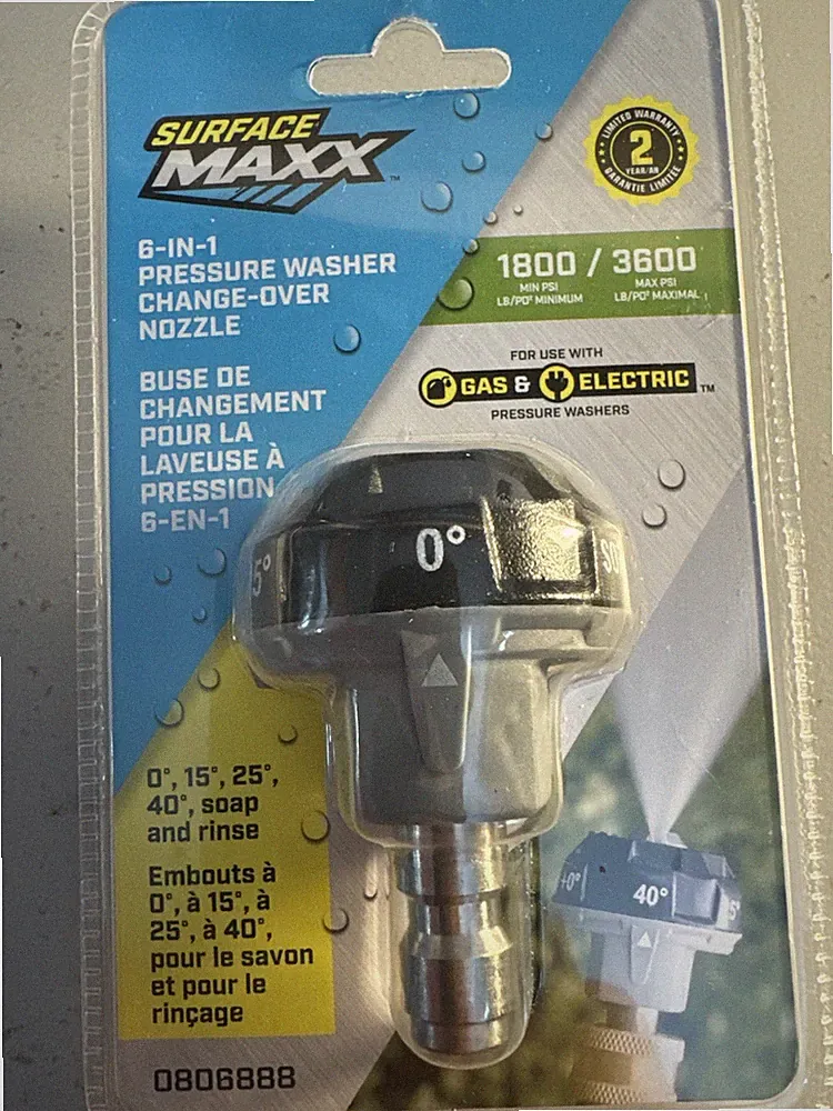 SURFACE MAXX 6-IN-1 PRESSURE WASHER CHANGE-OVER NOZZLE 1800-3600 PSI #0806888
