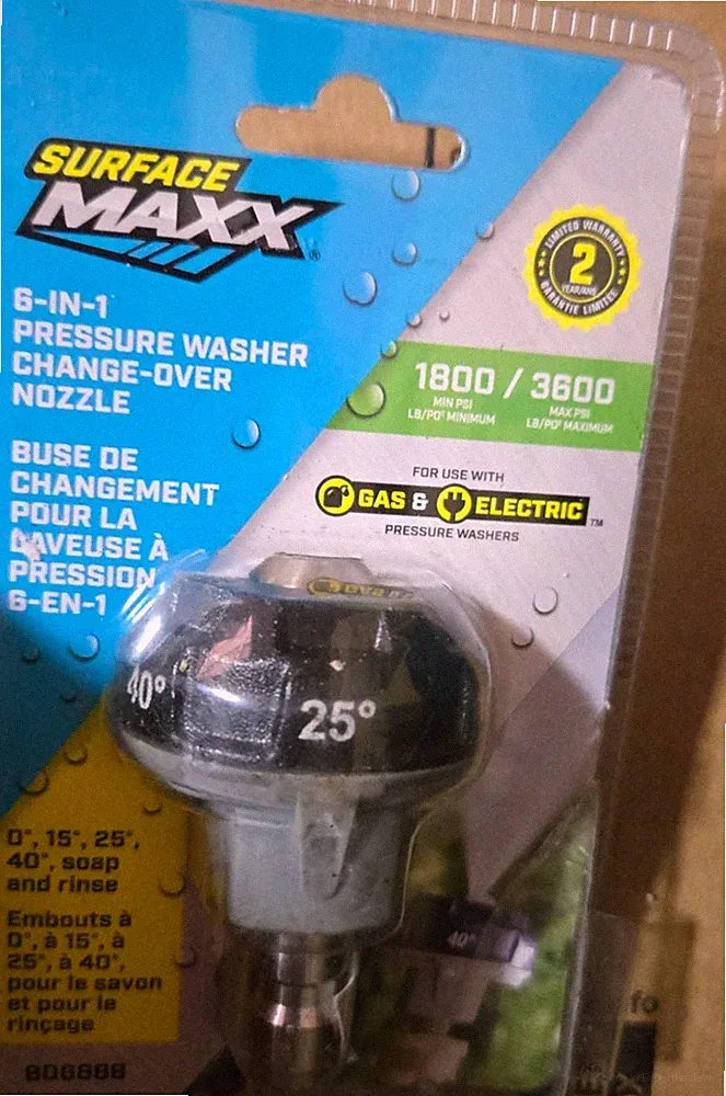 SURFACE MAXX 6-IN-1 PRESSURE WASHER CHANGE-OVER NOZZLE 1800-3600 PSI NEW
