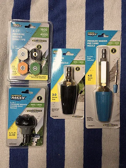 Surface Maxx Pressure Washer Turbo Nozzle (SPINNING) 4 Pc Bundle 4.0 & 3.0 6in1