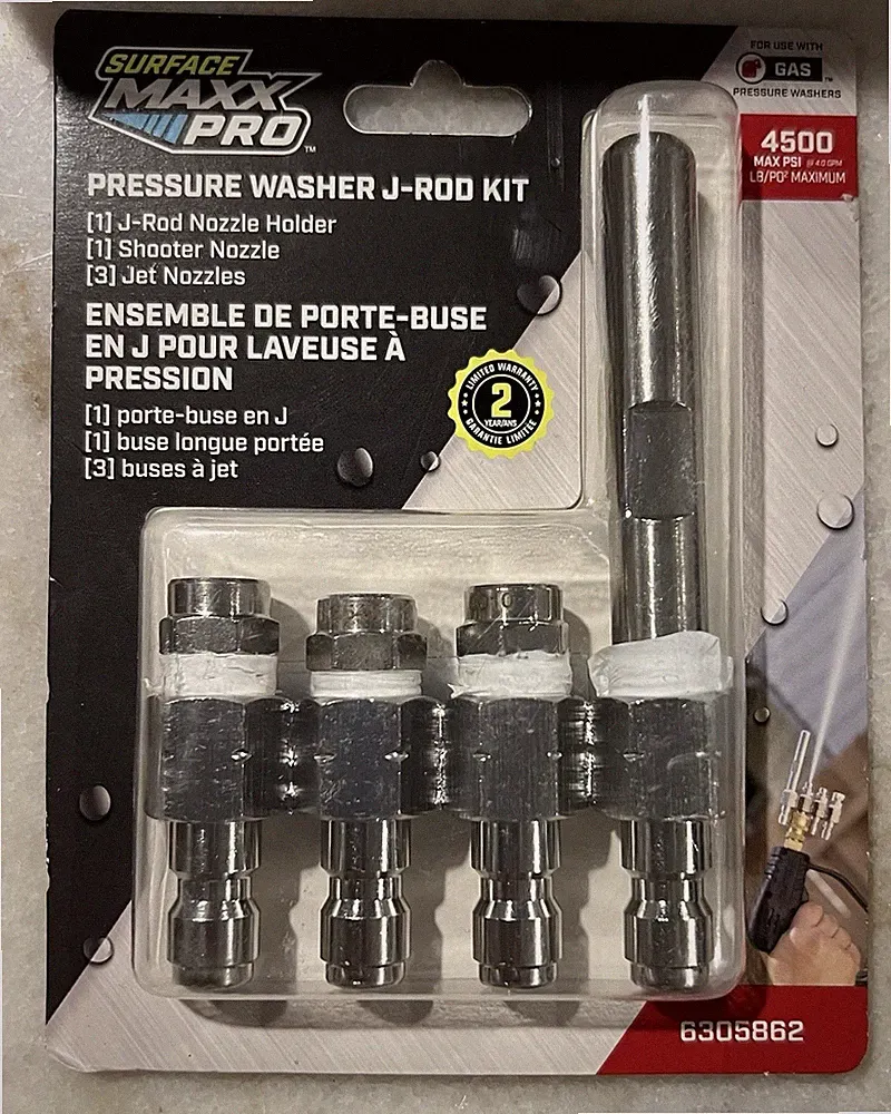 Surface Maxx Pro J-Rod Kit for Gas Pressure Washer, 4500 PSI, 4 Metal Nozzles