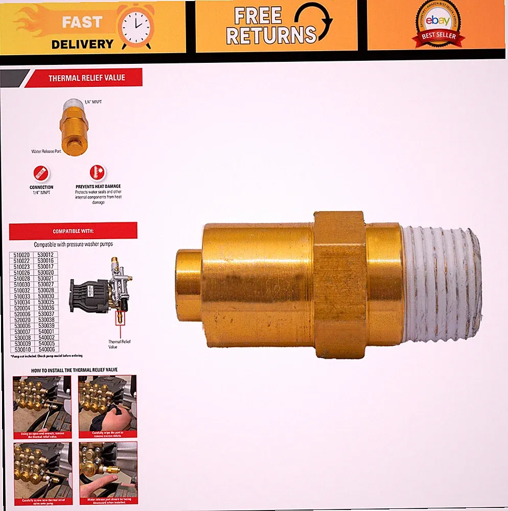 Thermal Relief Valve for Gas Pressure Washer Pumps - Durable Gold Replacement Pa