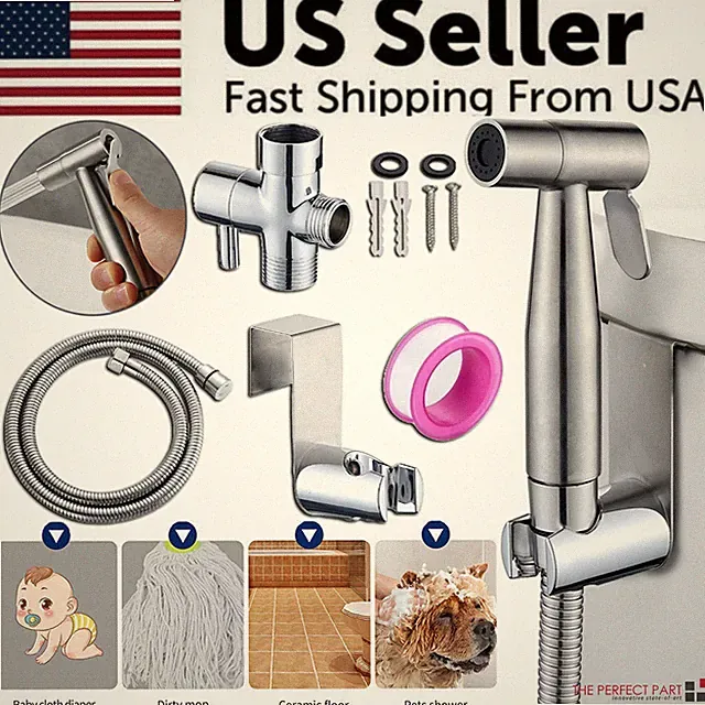 Toilet Shattaf Adapter Hose Bidet Spray Stainless Steel Handheld Shower Head US