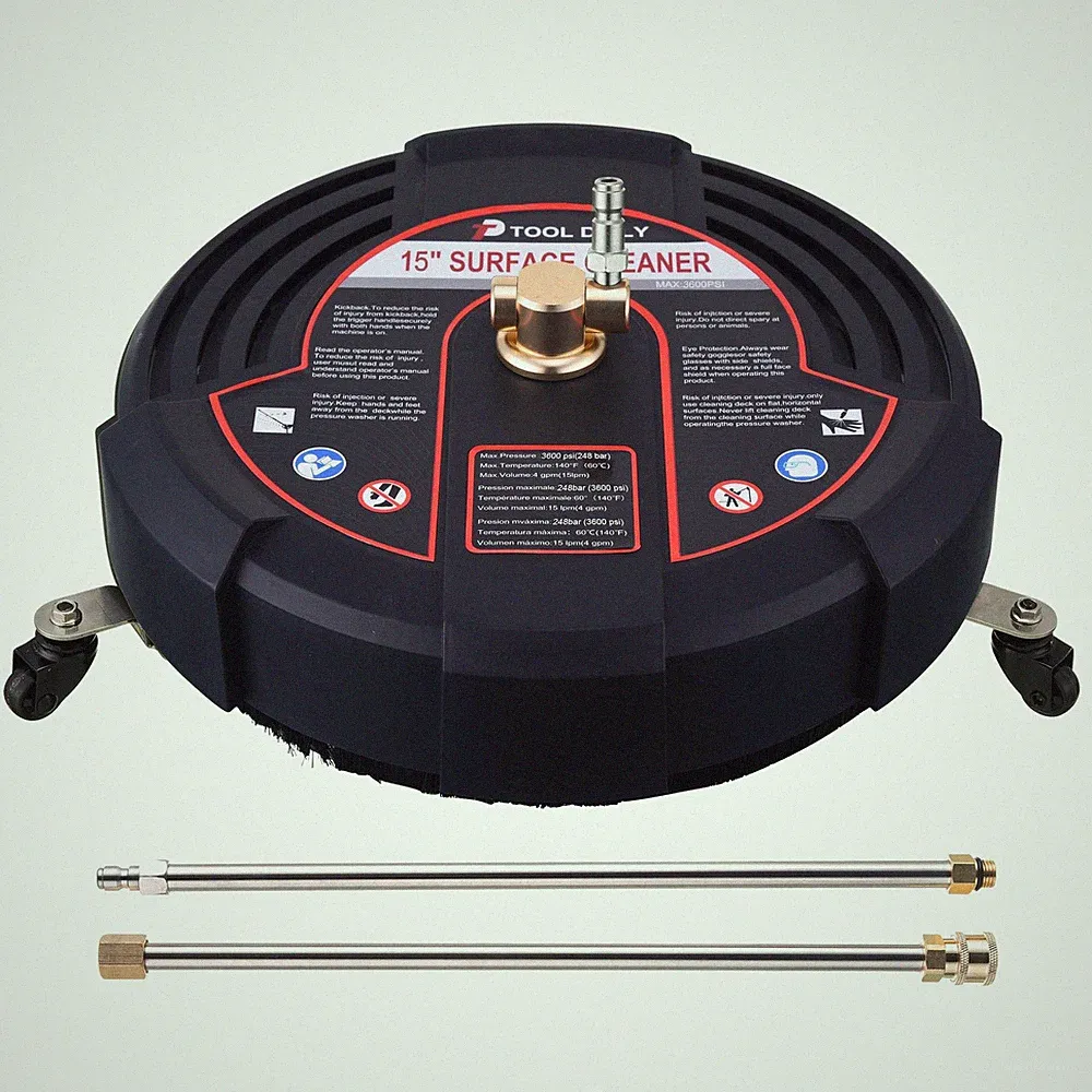 Tool Daily 15 Inch Pressure Washer Surface Cleaner with 3 Wheels, 2 Extension...