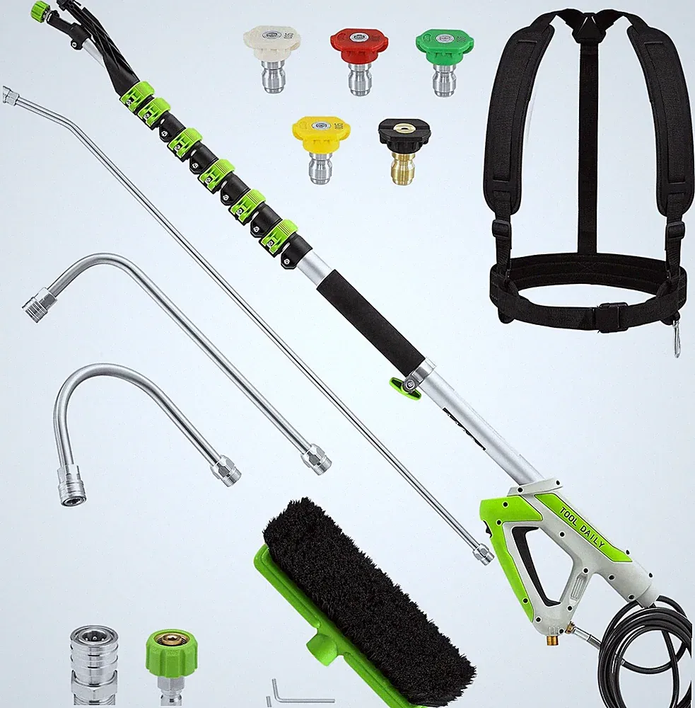 Tool Daily 21FT Telescoping Pressure Washer Wand with Brush, Power Washer Extens