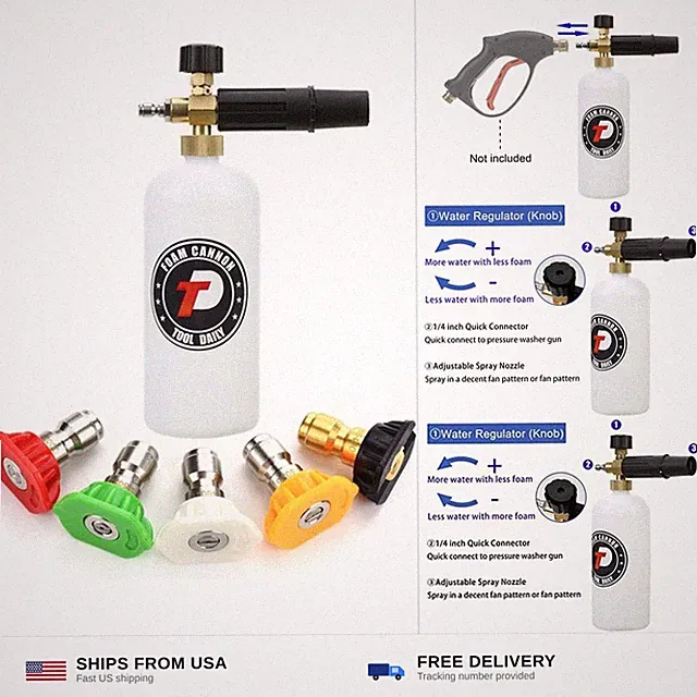 Tool Daily Foam Cannon with 1/4 Inch Quick Connector, 1 Liter, 5 Pressure Was...