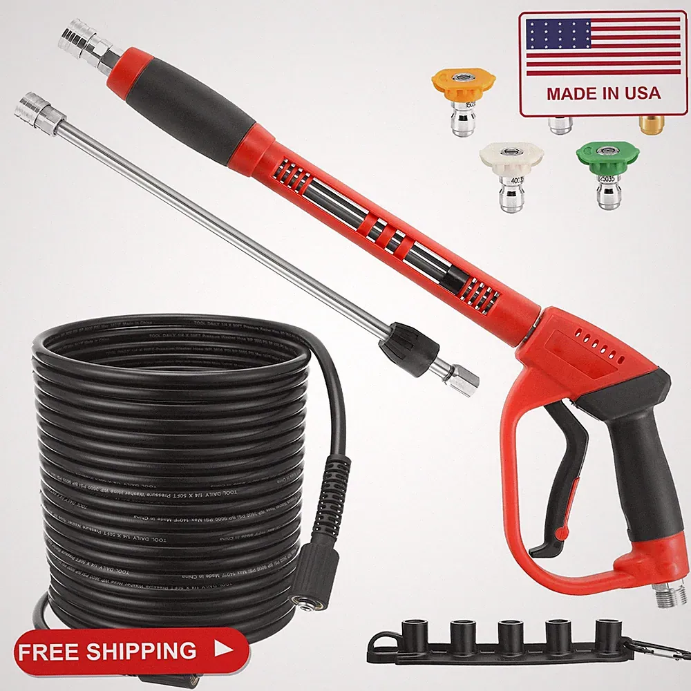 Tool Daily Pressure Washer Gun and Hose Kit, 50 FT Power Washer Hose