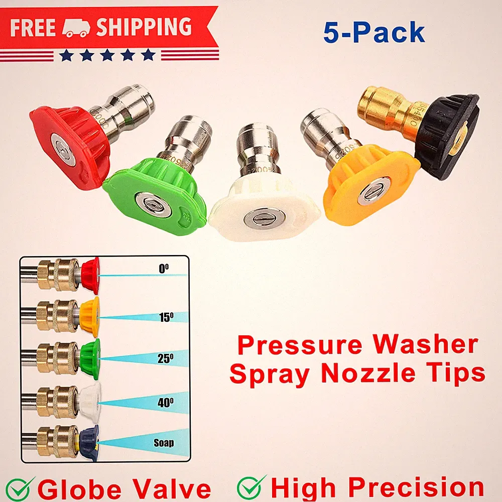 Tool Daily Pressure Washer Spray Nozzle Tips Multiple Degrees, 5-Pack 1/4 inch