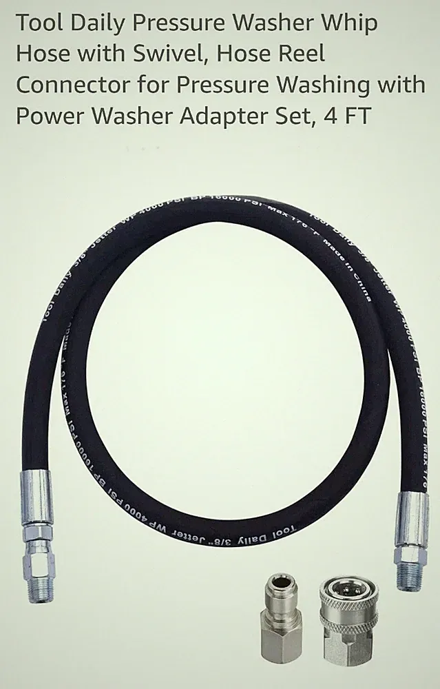 Tool Daily Pressure Washer Whip Hose with Power Washer Adapter Set, 4 FT