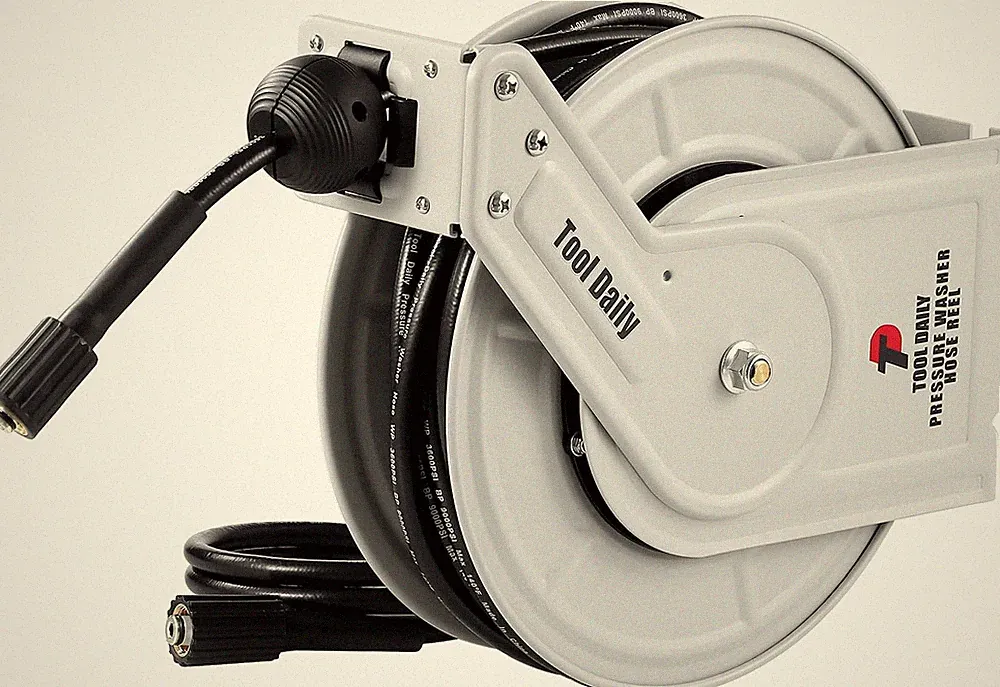 Tool Daily Retractable Pressure Washer Hose Reel 60 FT X 1/4”, 3600 PSI