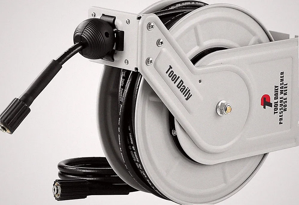 Tool Daily Retractable Pressure Washer Hose Reel 60 FT X 1/4”, Heavy Duty Power