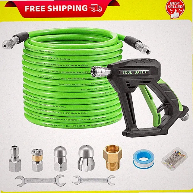 Tool Daily Sewer Jetter Kit for Pressure Washer 50 FT, Short Power Washer G un