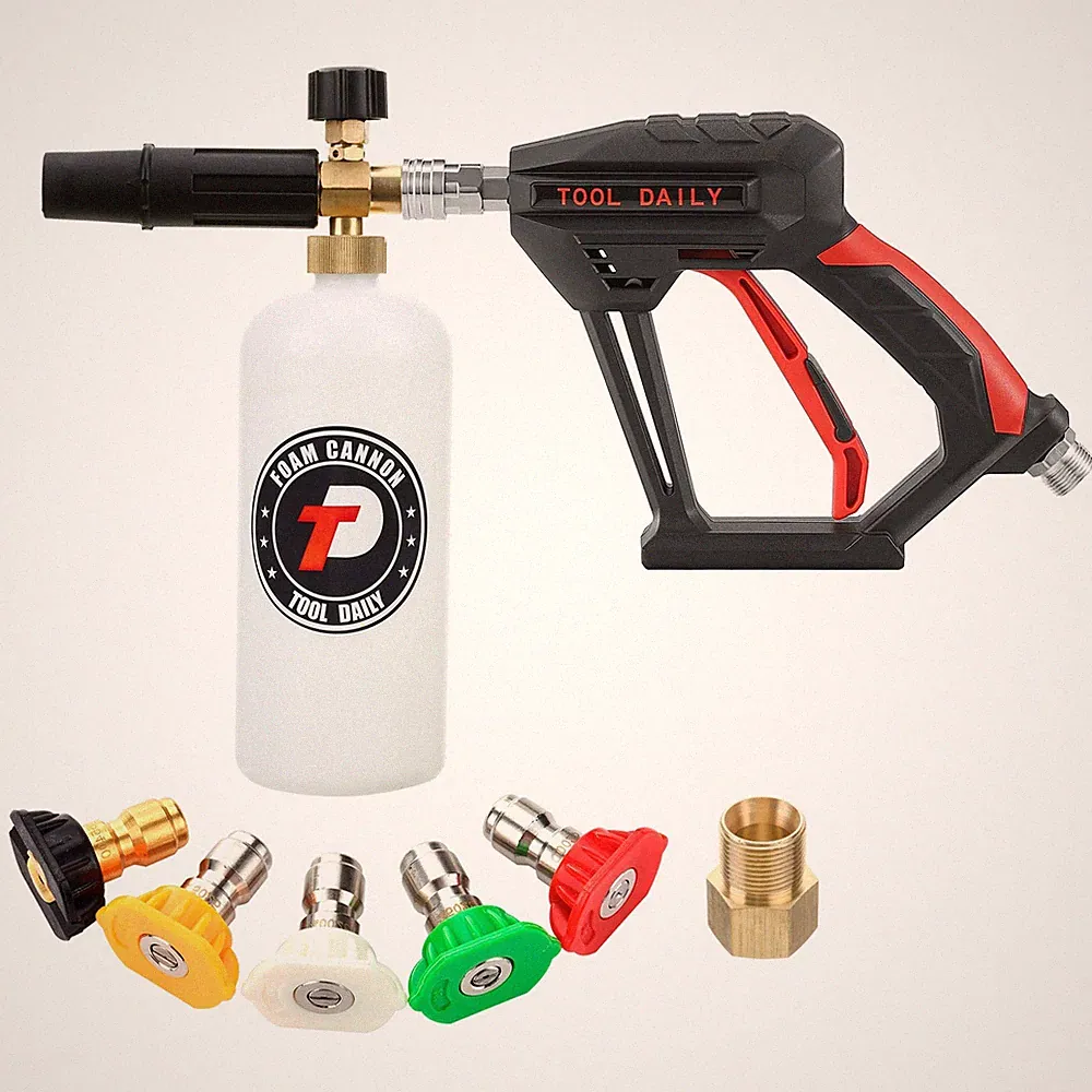 Tool Daily Short Pressure Washer Gun with Foam Cannon, 1/4 Black, Red, White