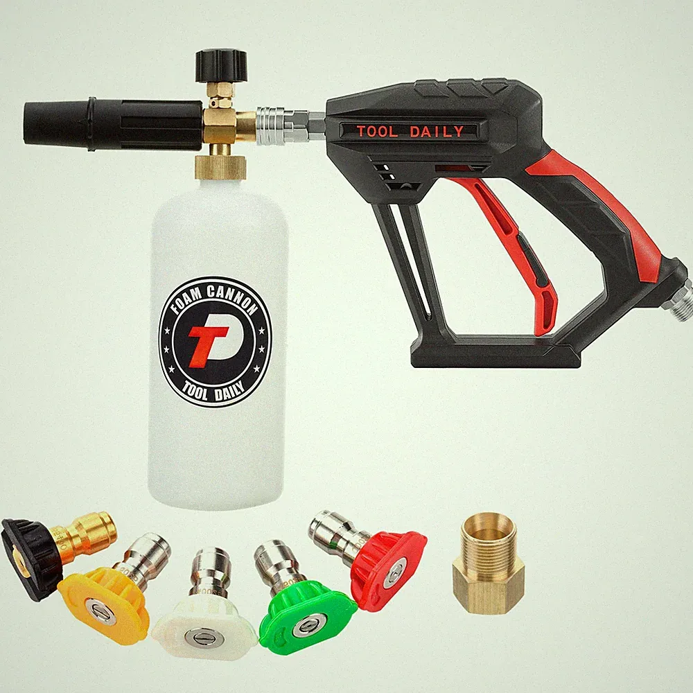 Tool Daily Short Pressure Washer Gun with Foam Cannon, 1/4 Black, Red, White