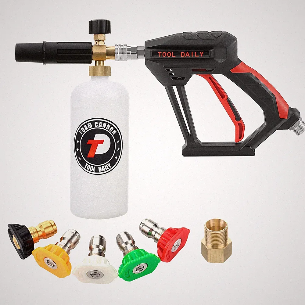 Tool Daily Short Pressure Washer Gun with Foam Gun, Black, Red, White