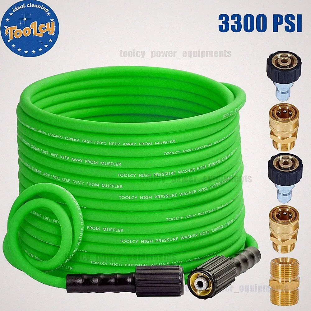 TOOLCY 3300 PSI Flexible Pressure Washer Hose 1/4" M22 with Adapters Kink Resist